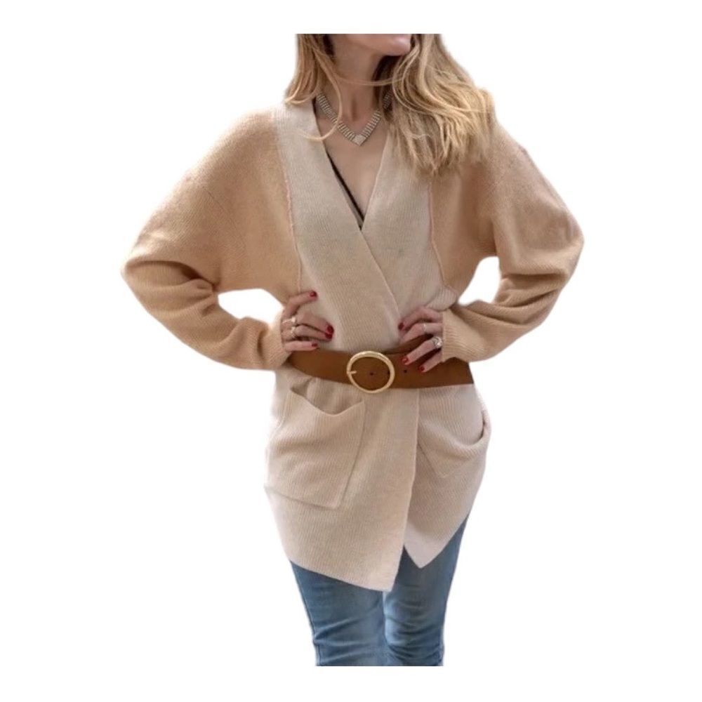 Something Navy two-tone open front cardigan Wool Blend Size L.